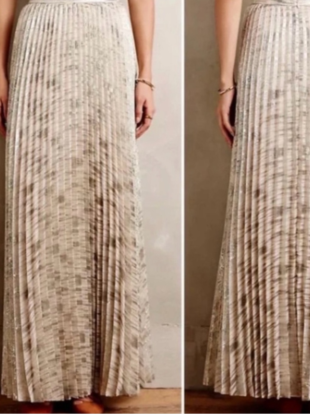 Moulinette Soeurs gold pleated skirt Anthropologie